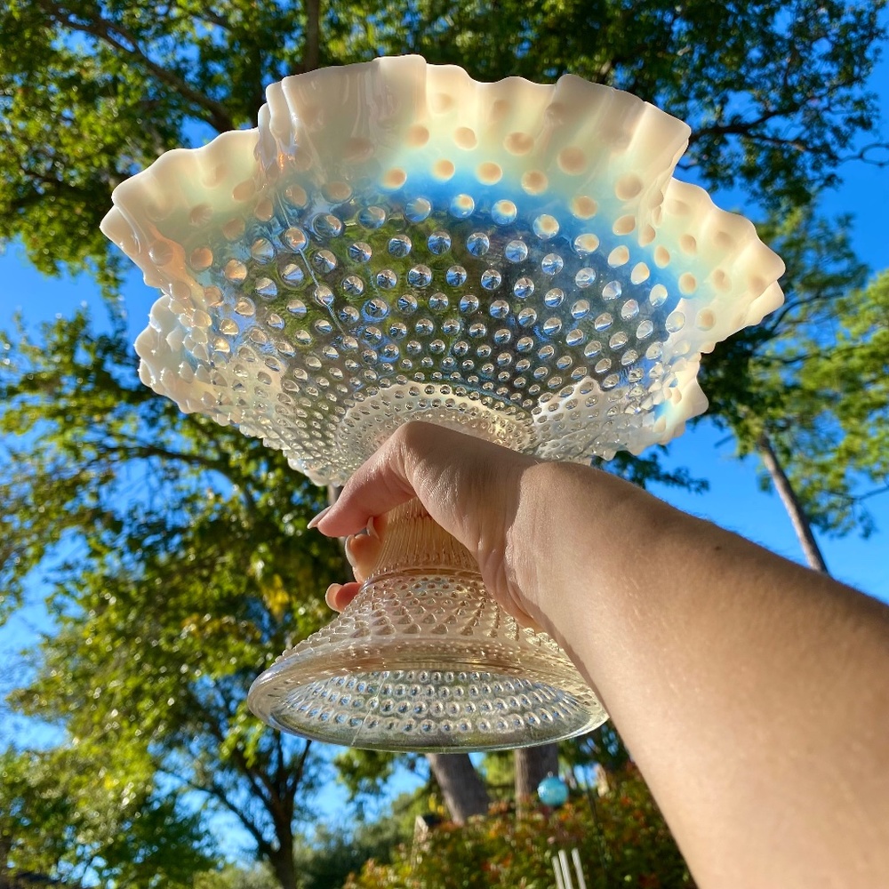 Vintage Fenton Large Moonstone French Opalescent Hobnail Pedestal Compote Bowl